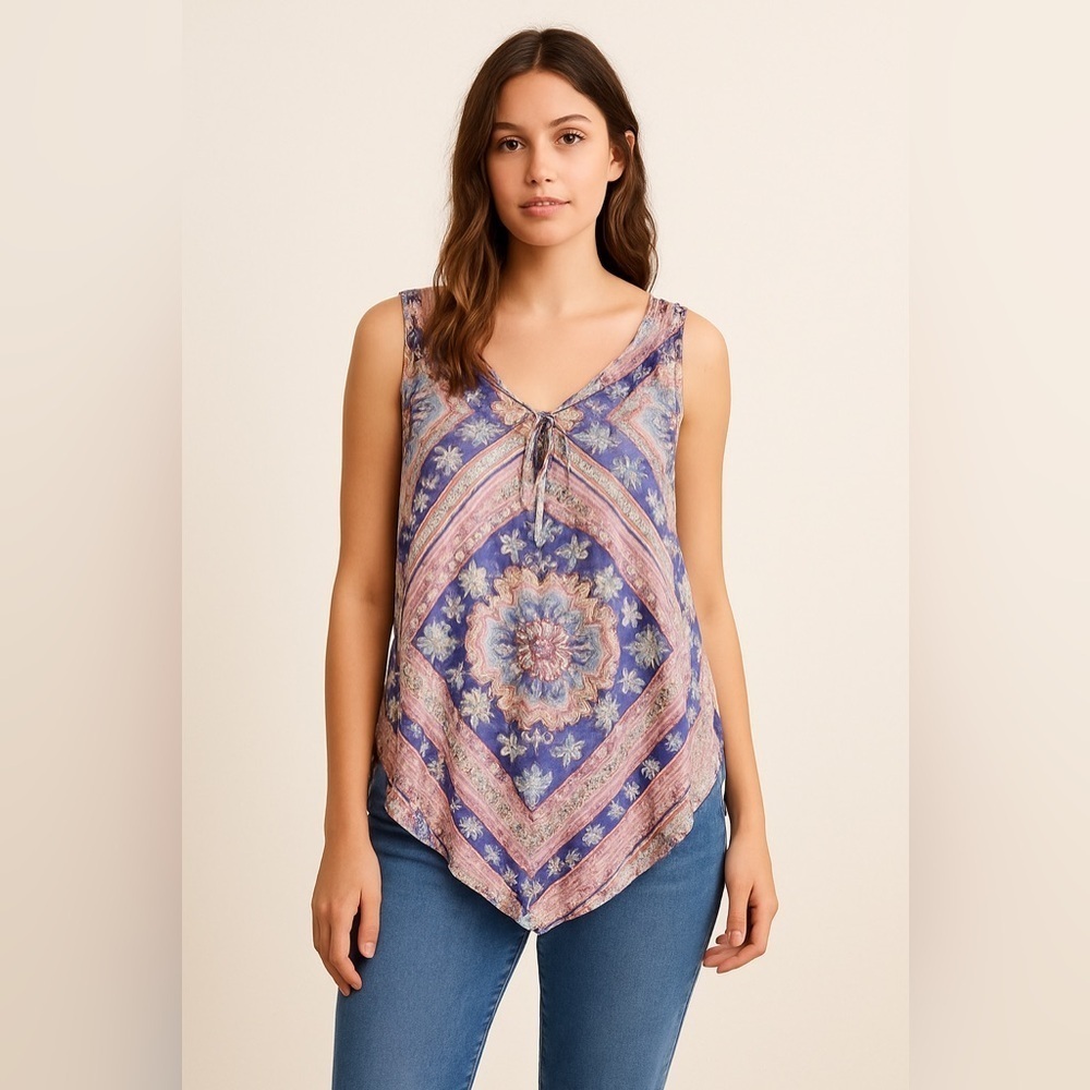 J. Jill Paisley Satin Handkerchief Hem Tunic Top S Whimsical Coastal